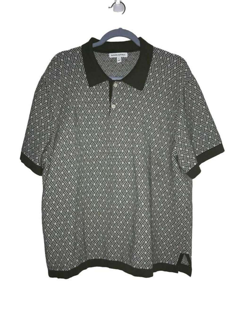 Banana Republic Men's Geo Jacquard Knit Polo Shirt Olive Green Large